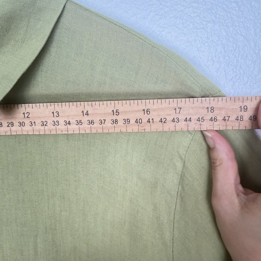 SAGA Green Linen Shirt Dress Pockets OS Lagenlook Long Sleeve Italy Made - Picture 10 of 14